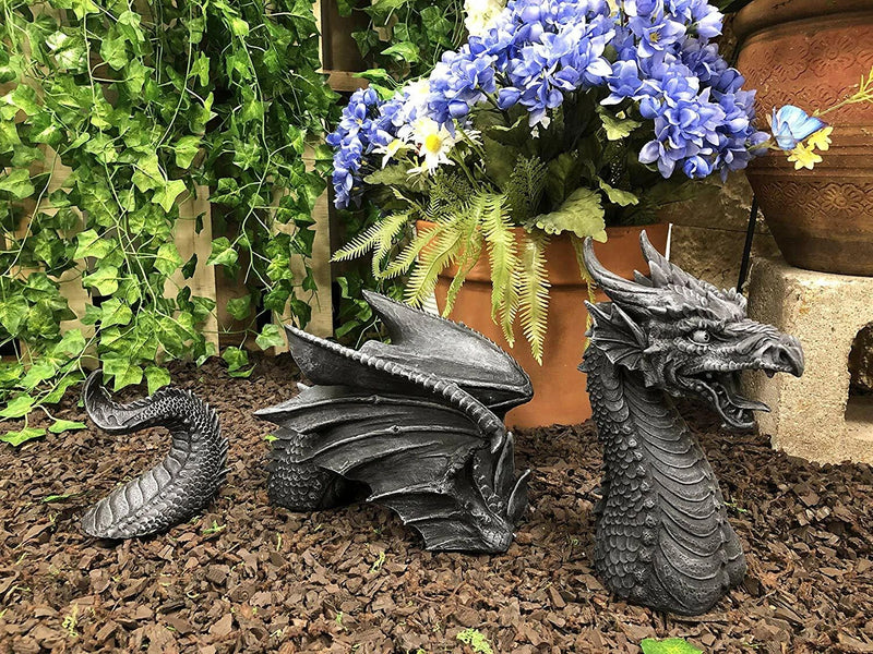 Swimming Castle Moat Dragon Lawn Garden Centerpiece Statue 3 Piece 21"L Total-1