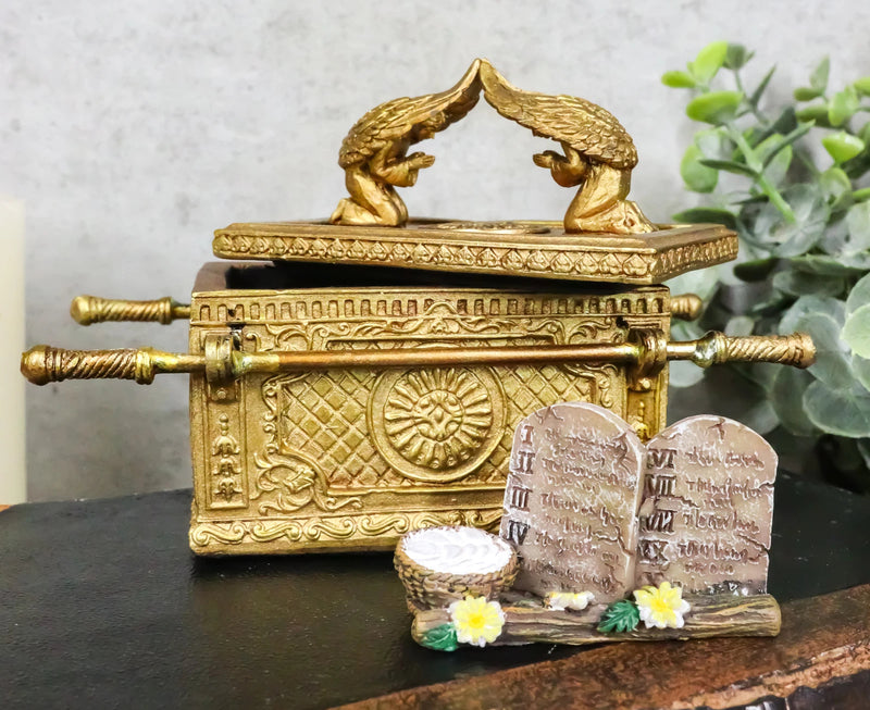 Matte Gold Ark Of The Covenant Model With Contents Figurine Decorative Box 1:16-1