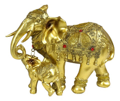 Estatua familiar de elefante dorado con cría, auspiciosa, según el Feng Shui y el budismo.-8