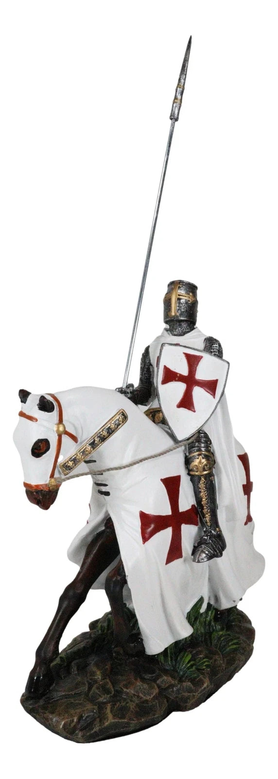 Crusader English Knight On Heavy Cavalry Horse Statue Phalanx Spear Horse-10