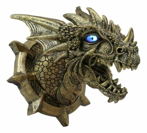 Castle Dungeon Chained Golden Dragon Wall Plaque Decor Color Changing LED Eyes-8