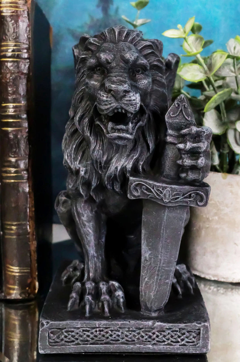 Stoic Notre Dame Sword Bearer Lion Heart Gargoyle On Pedestal Figurine 6"H-1