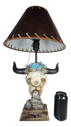 Lámpara de mesa con calavera de vaca de vaquero occidental y suculentas florales con versículo bíblico-6