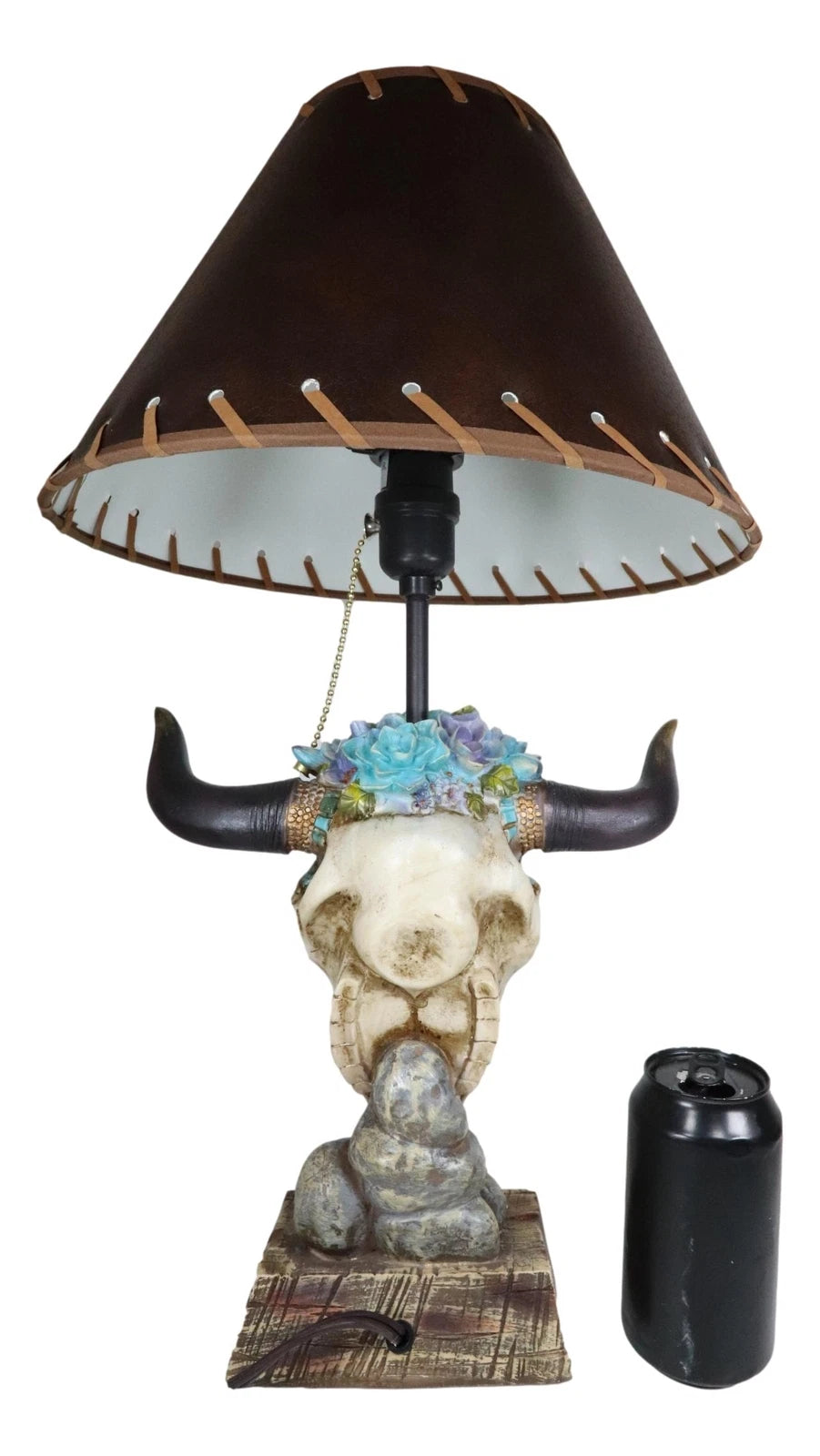Lámpara de mesa con calavera de vaca de vaquero occidental y suculentas florales con versículo bíblico-6