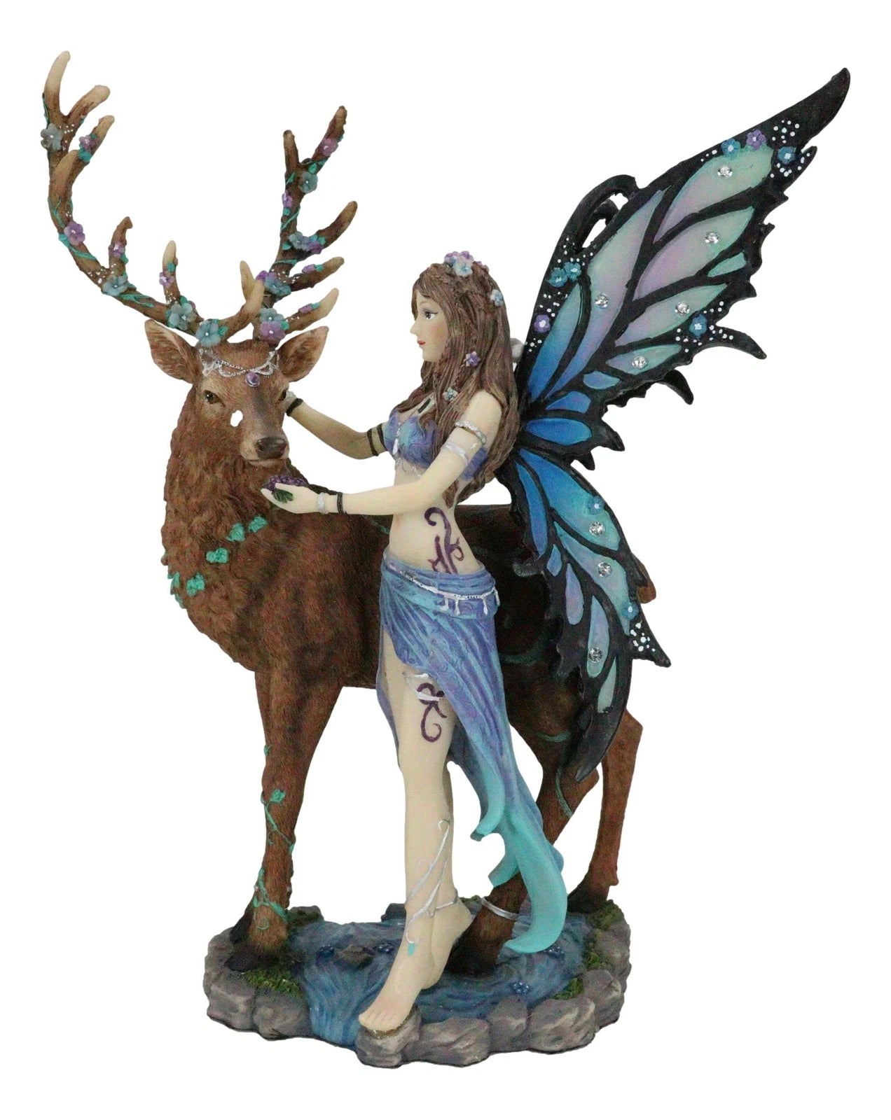 Butterfly Fairy With Stag Figurine Enchanted Forest Faerie Avalon & Emperor Deer-8