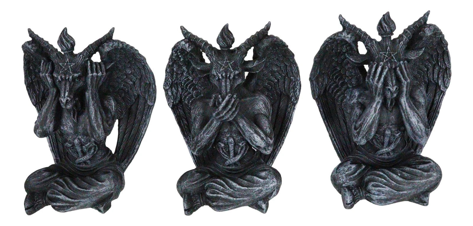Goat of Mendes See Hear Speak No Evil Devil Baphomet Gargoyle Set of 3 Figurines-6