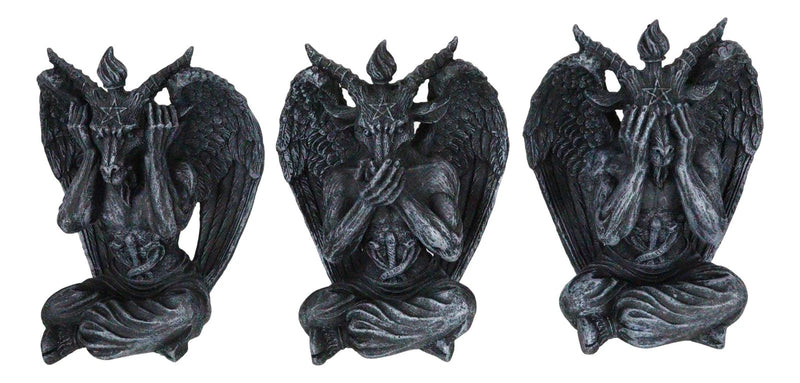 Goat of Mendes See Hear Speak No Evil Devil Baphomet Gargoyle Set of 3 Figurines-6