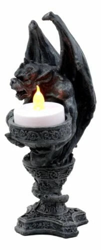 Gothic Wyvern Gargoyle Tea Light Candle Holder Guardian Kneeling Servant Statue-5