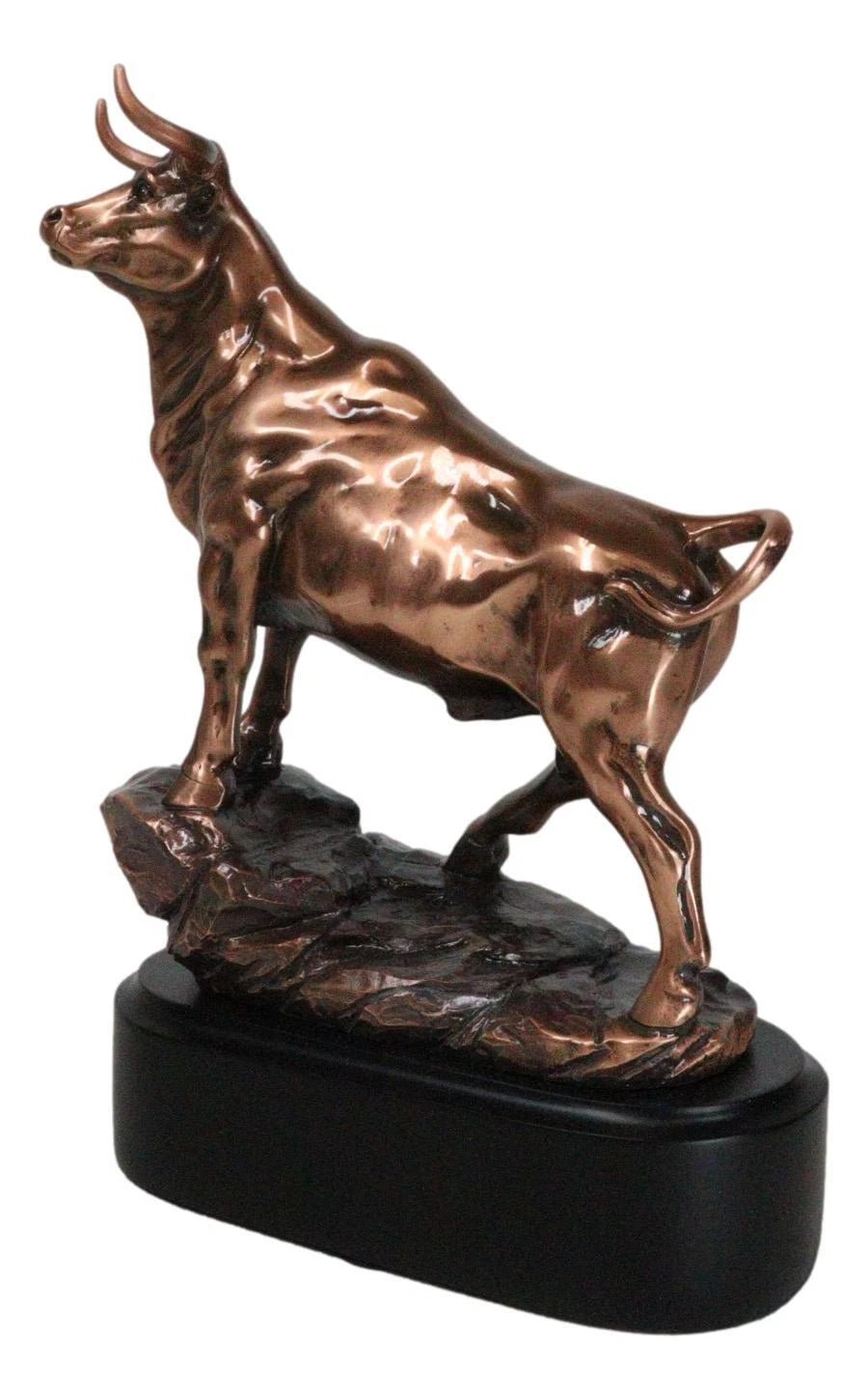 Western Wild Cattle Bull On Pride Rock Electroplated Resin Statue With Base-8