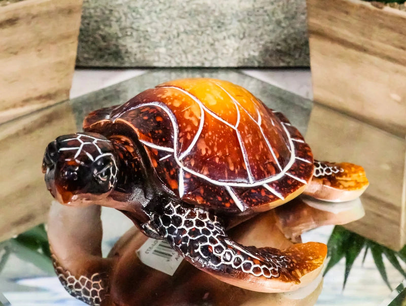 Nautical Ocean Brown Hues Giant Sea Turtle Swimming Decorative Figurine Tortoise-2