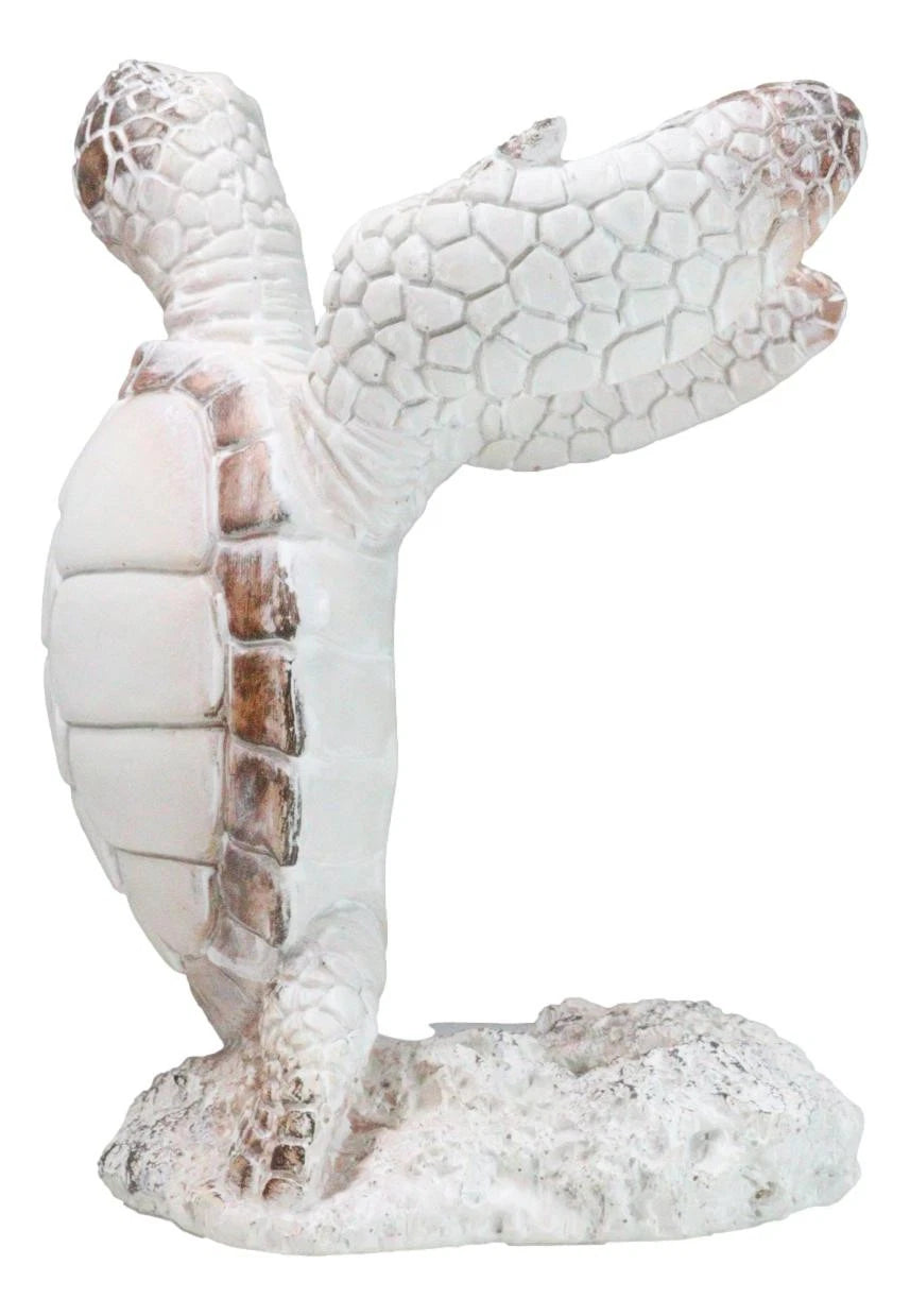 Nautical Marine Distressed Antique White Sea Turtle Wine Bottle Holder Figurine-8