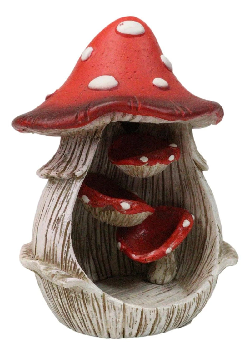 Fairy Garden Red Spotted Toadstool Mushroom Cottage Backflow Incense Burner-8