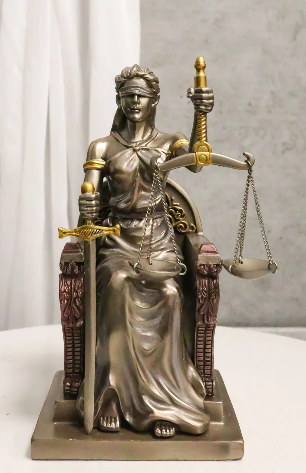 Seated Lady Justice Statue 8"Tall Greek Goddess La Justica Dike Figurine
