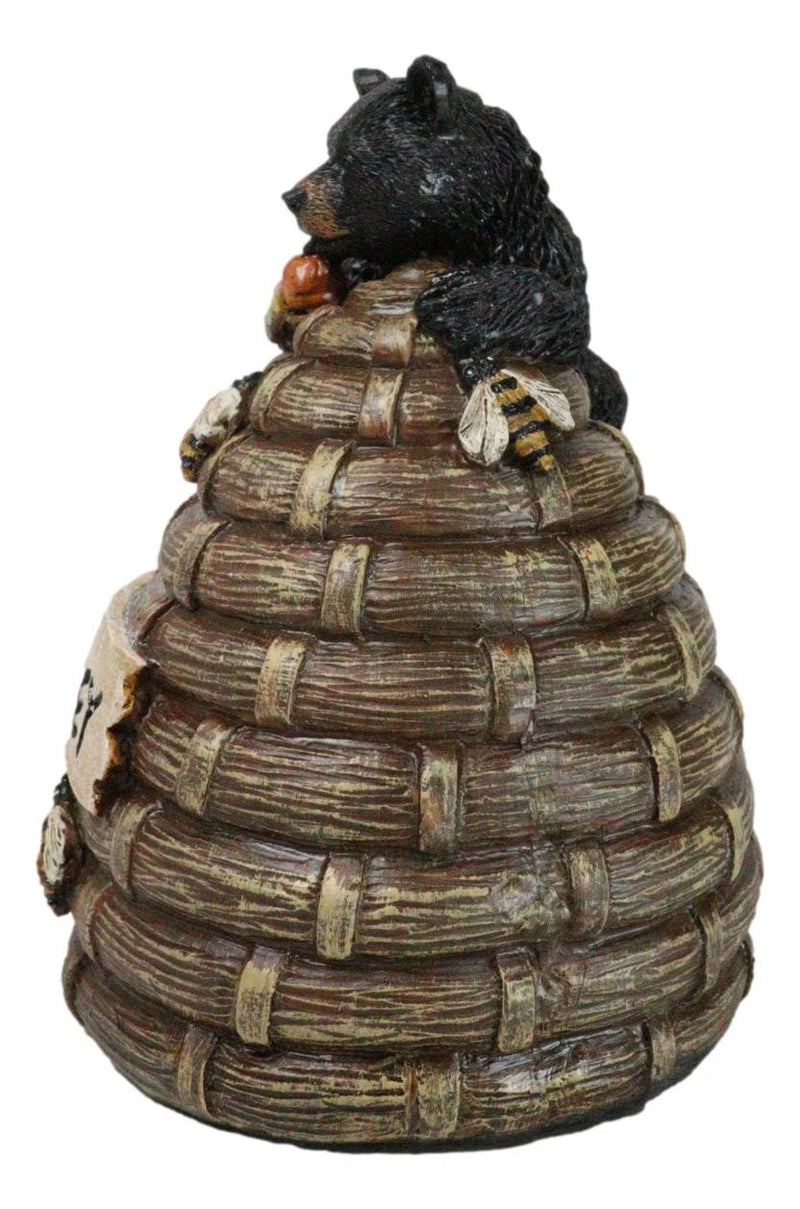 Rustic Forest Black Bear Climbing On Honey Beehive with Bumblebees Figurine-7