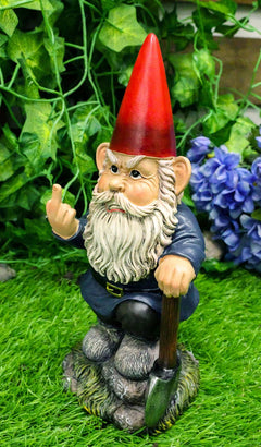 9" You Dig? Shovel Gnome Garden Greeter Gnome Dwarf Flip The Bird Statue-11
