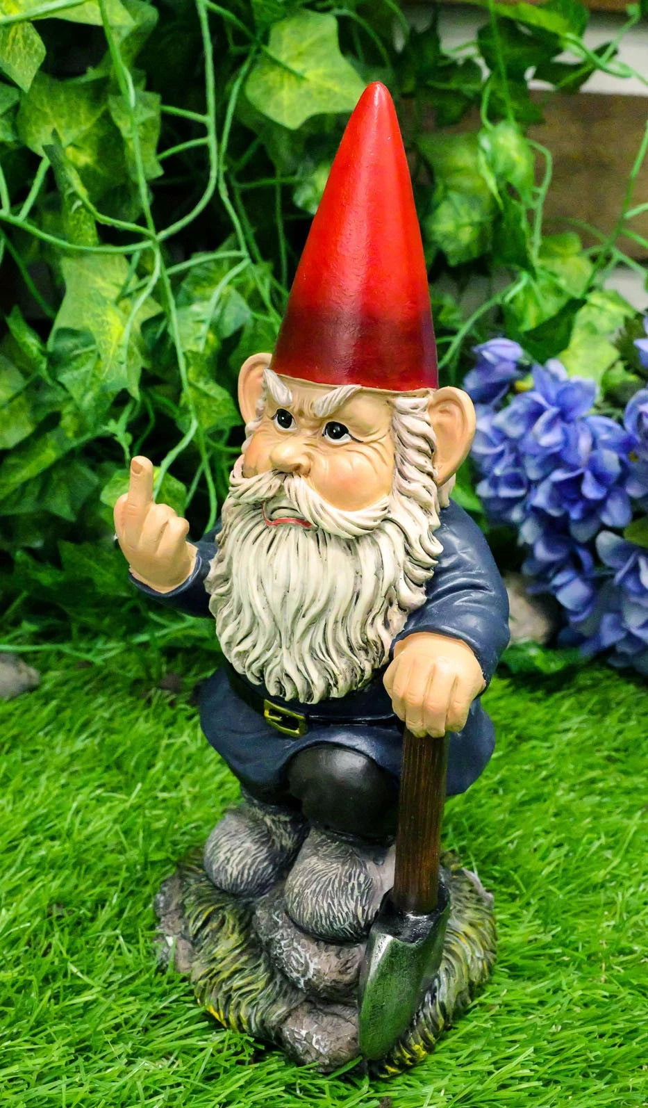 9" You Dig? Shovel Gnome Garden Greeter Gnome Dwarf Flip The Bird Statue-11