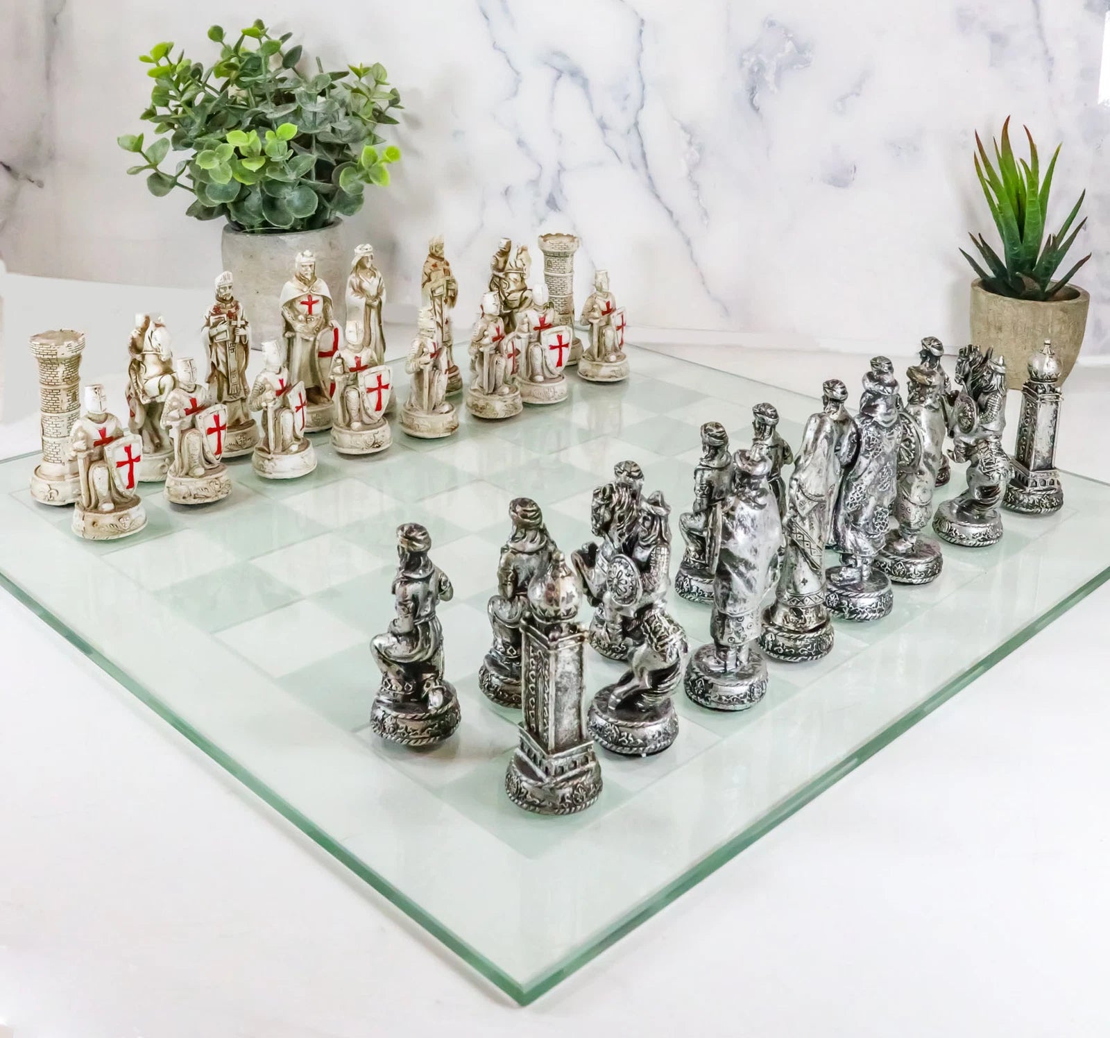 Crusader Christian Kingdom VS Ottoman Empire Chess Pieces Glass Board Set