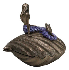 Beautiful Mermaid Sitting On Giant Sea Shell Decorative Jewelry Box Figurine-8