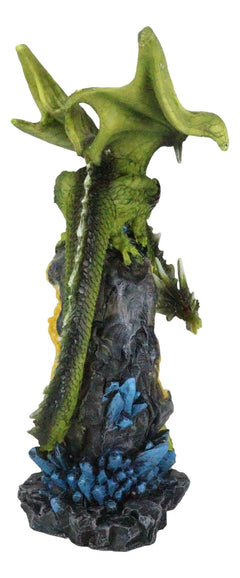 Green Dragon Guarding Faux Geode Crystal Arch Rock With Rainbow Icicle Figurine-9