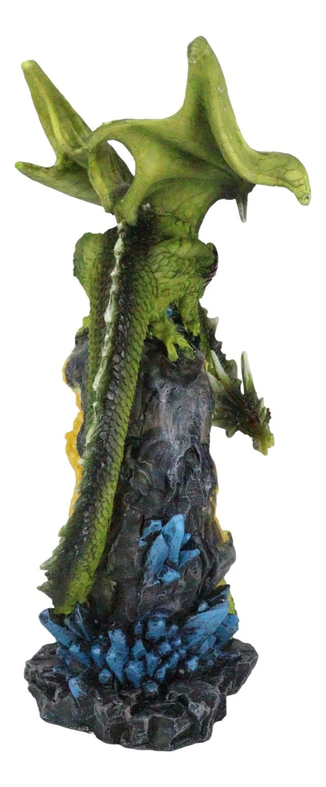 Green Dragon Guarding Faux Geode Crystal Arch Rock With Rainbow Icicle Figurine-9