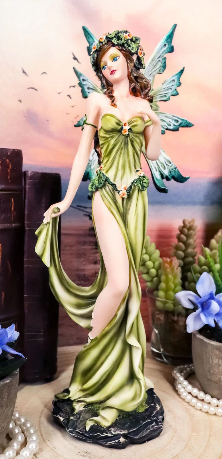 Figura de hada elemental Gaia Green Thumb Faerie Fantasy Sculpture 11.25"H-1