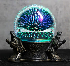 Luz nocturna LED con estrellas mágicas y bola de cristal con diseño de dragones rugientes y nudos de la Trinidad Celta-11