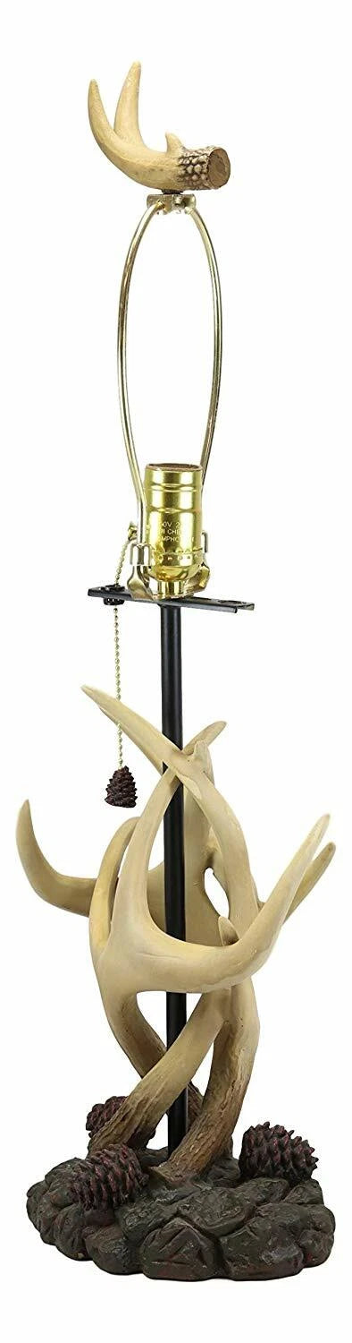 26"H Rustic Vintage Design 3 Entwined Antlers And Pine Cones Table Lamp-9