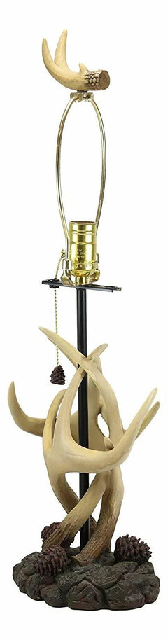 26"H Rustic Vintage Design 3 Entwined Antlers And Pine Cones Table Lamp-9