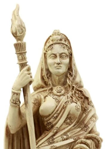 Ivory Hecate Statue Greek Goddess Hekate with She-Dogs Figurine 10.75" H-7