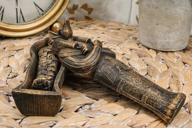 Egyptian Sarcophagus Box with Mummy Figurine 5.25" L-7