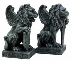 Stoic Notre Dame Roaring Lion Heart Sword & Shield Bearer Gargoyle Figurine Set-4