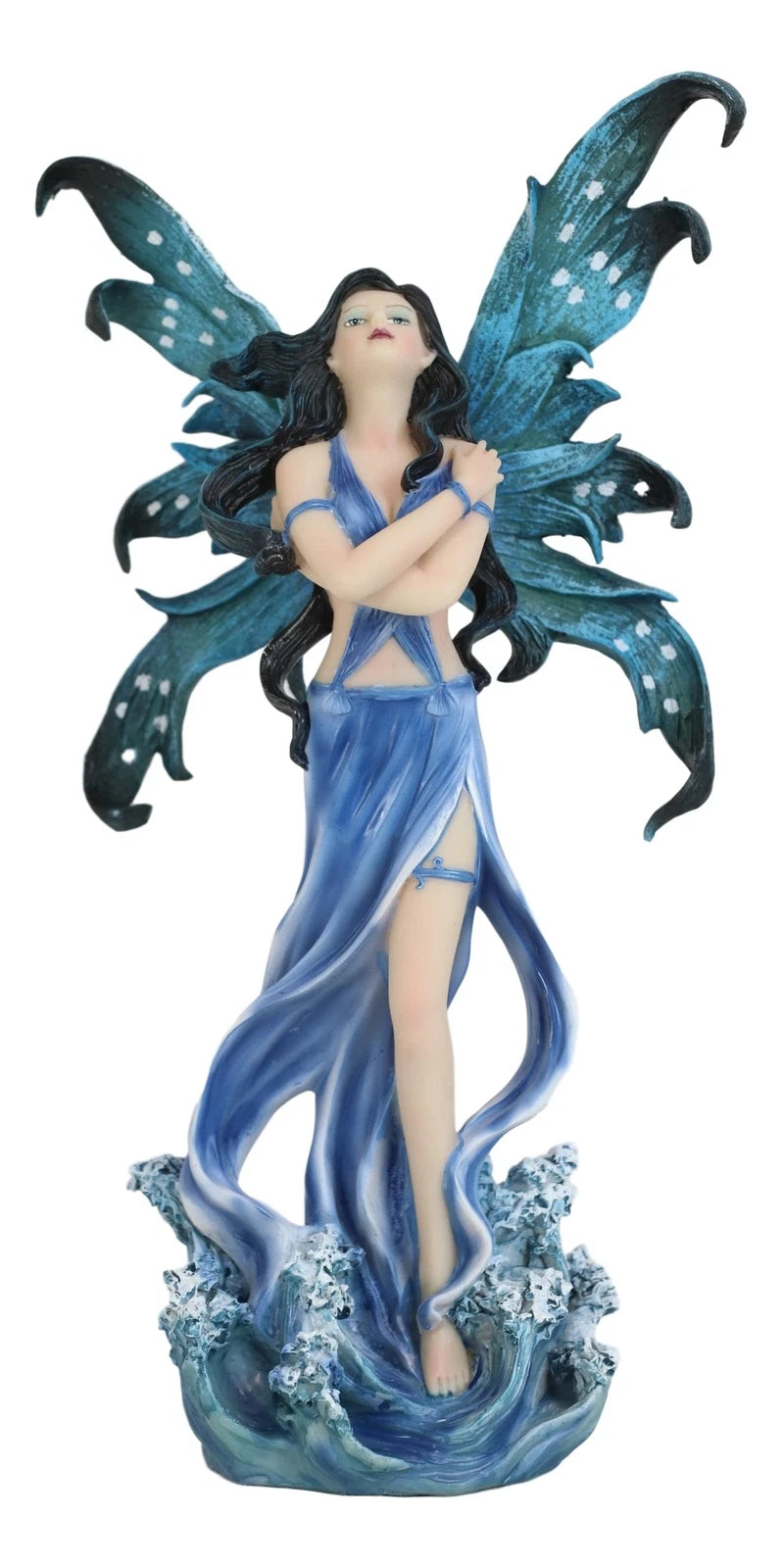 Ocean Fairy Figurine, Water Elemental Fantasy Statue 12" Tall Rising Over Waves, Hand-Painted Mythical Creature Sculpture, Home Decor for Shelf, Desk, or Living Room Display-10