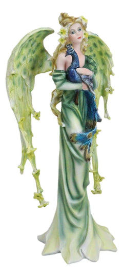 Beautiful Green Fairy With Colorful Flowers Carrying A Blue Peacock Figurine-7