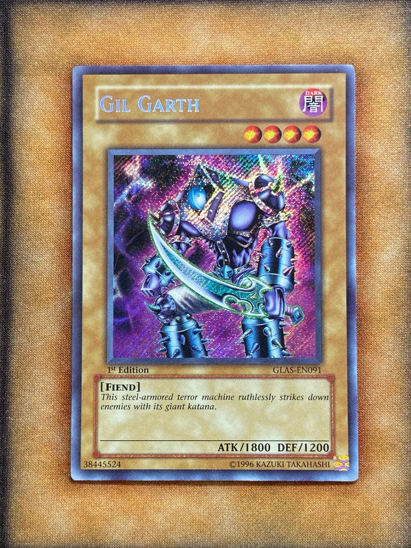 Yugioh Gil Garth GLAS-EN091 Secret Rare 1st Ed North American Print LP-1
