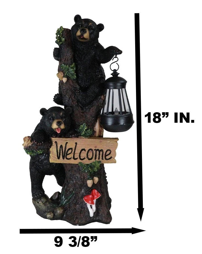 Climbing Black Bear Cubs Garden Light Welcome Statue Figurine Solar LED Lantern-7