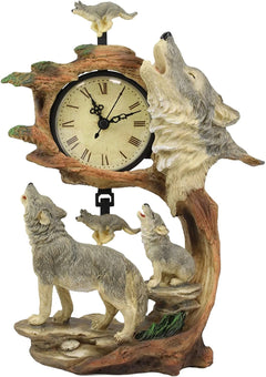 Howling Gray Wolves Family Table Clock with Pendulum 10.5" Height Decor-8