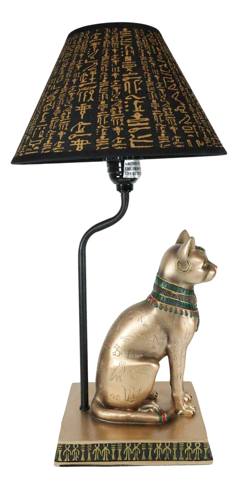Lámpara de mesa con forma de gato Bastet, diosa egipcia del hogar, pintada en bronce-6