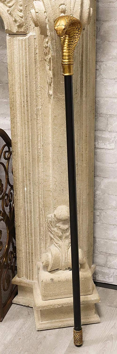Golden Egyptian God Uraeus Cobra Head Prop Decorative Walking Cane 39"H
