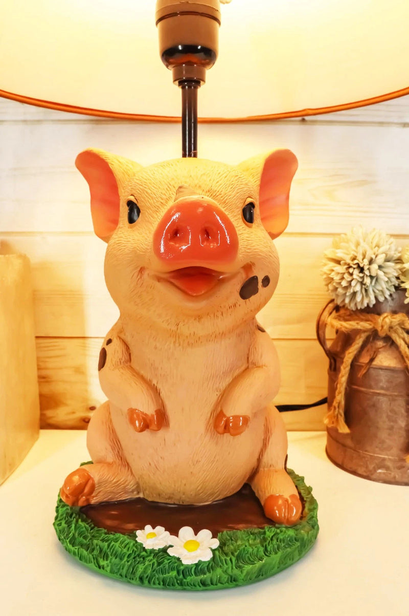 Rustic Farm Country Pink Babe Piglet Muddy Pig Desktop Table Lamp With Shade-5