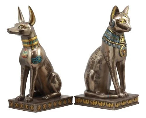 Egyptian Statue Set, Bastet & Anubis Sitting Figurines 2-Piece for Home Decor, Desk, Shelf, Mantle, Office, Ancient Egyptian Gods Sculpture, Collectible Gift-8
