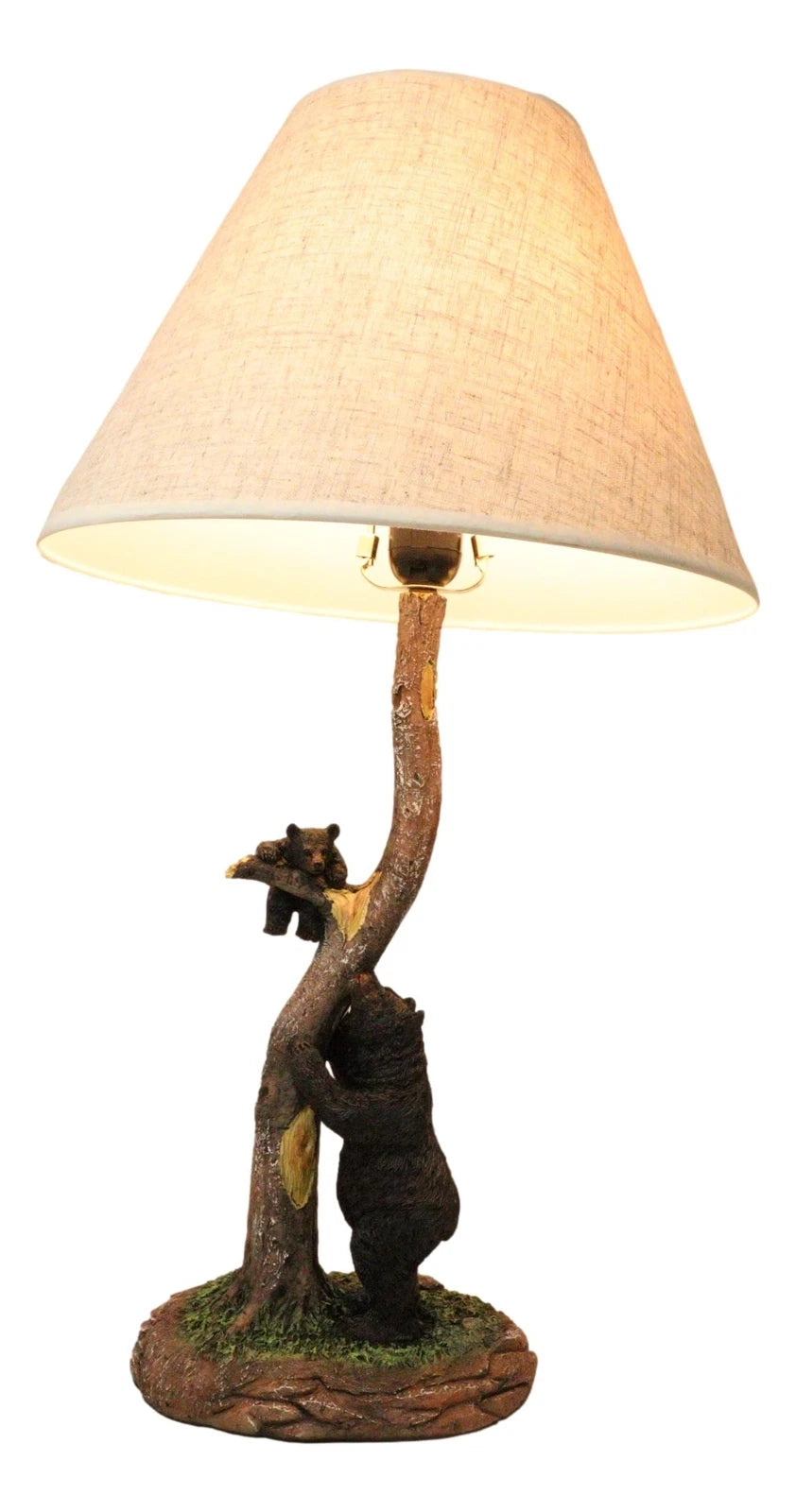 Rustic Black Mother Bear Playing With Cub Hanging On Tree Branch Table Lamp-9