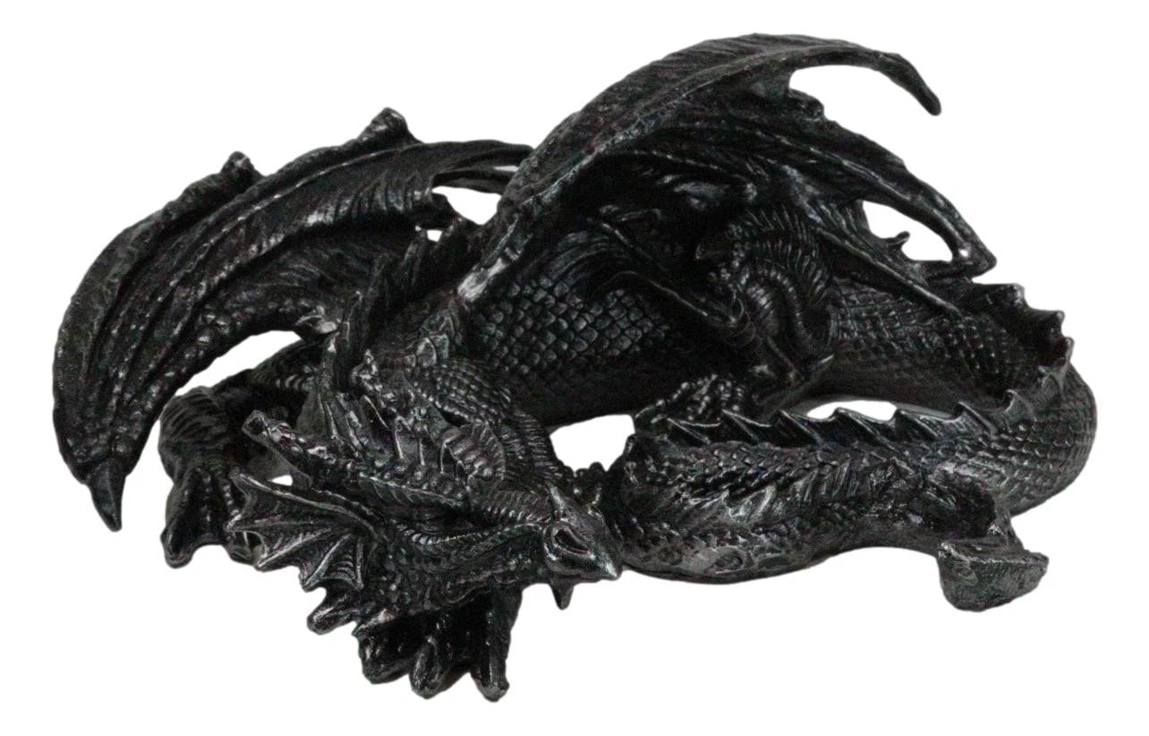 Figura coleccionable de dragón soma negro con cuernos de fantasía medieval en reposo, 28 cm de largo-8