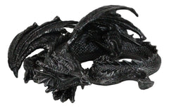 Figura coleccionable de dragón soma negro con cuernos de fantasía medieval en reposo, 28 cm de largo-8