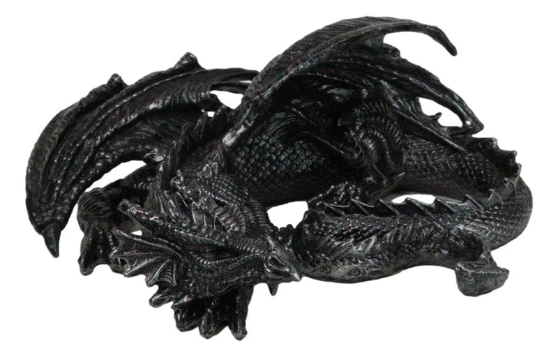 Figura coleccionable de dragón soma negro con cuernos de fantasía medieval en reposo, 28 cm de largo-8