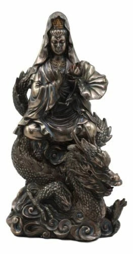 Avalokiteśvara Meditating Buddha Kwan Yin Kuan Yin On Dragon Statue 11"H-7