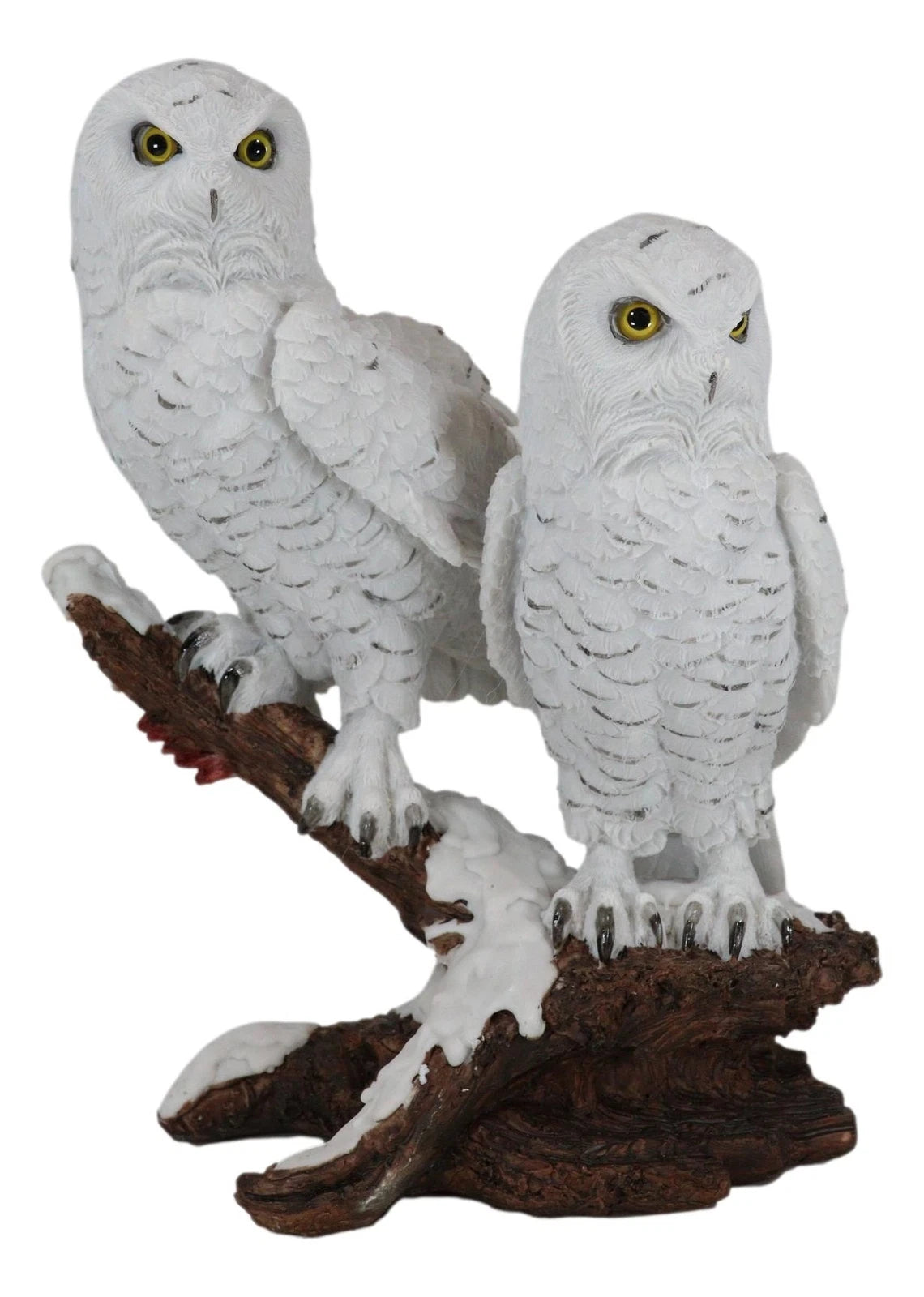 Mystical Two White Snowy Owl Couple Perching On Tree Branch Statue 12.25"Tall-10
