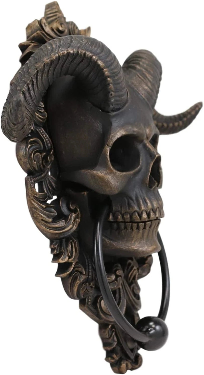 Baphomet Horned God Skull Hanging Door Knocker with Built in Striker Plate-10