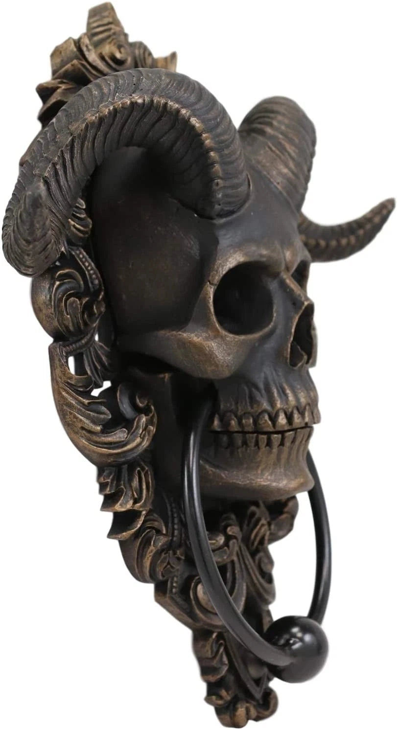 Baphomet Horned God Skull Hanging Door Knocker with Built in Striker Plate-10