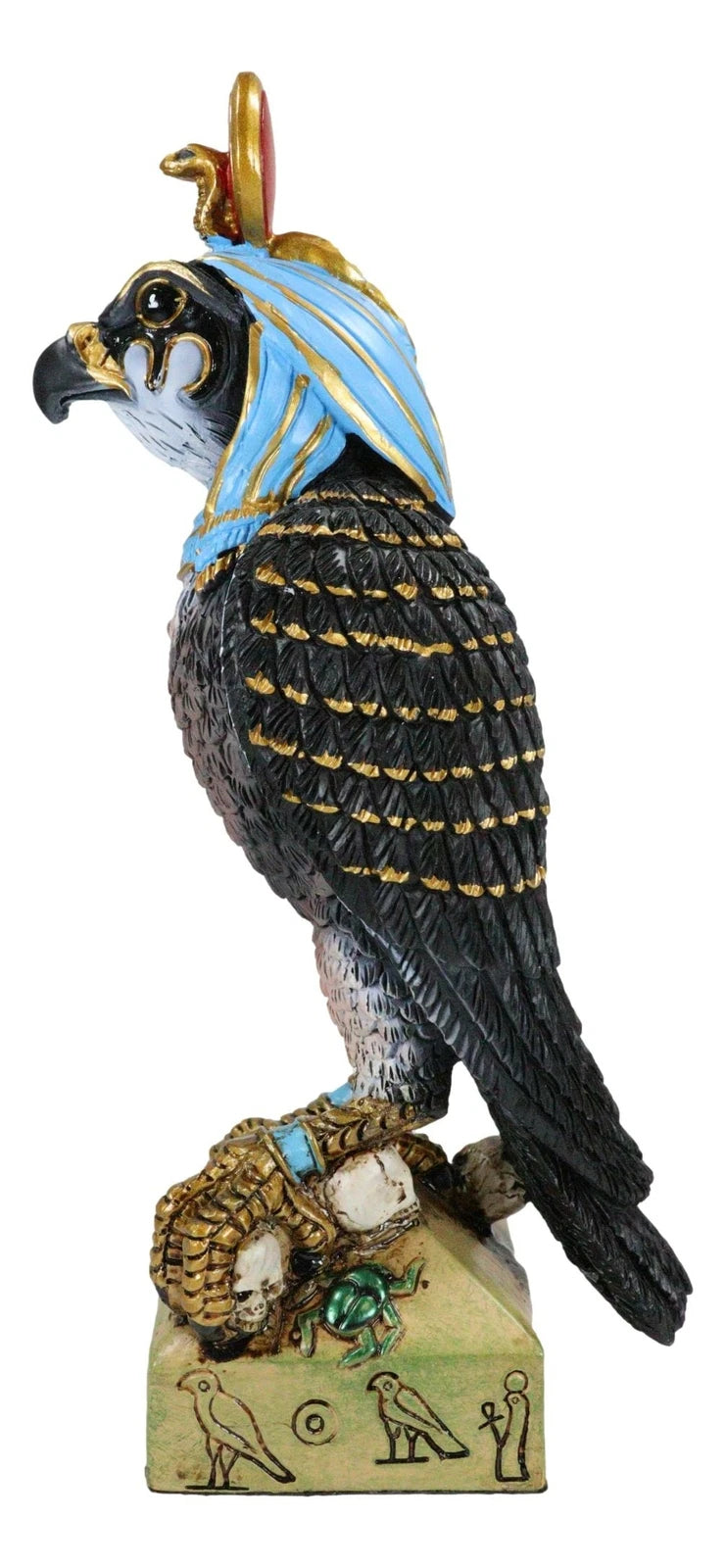 Egyptian Sky God Horus Falcon Bird With Pschent On Hieroglyphic Base Figurine-7