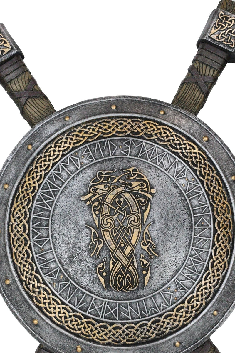 Viking Warrior Coat of Arms Ragnar Serpent Shield With Crossed Axes Plaque-8